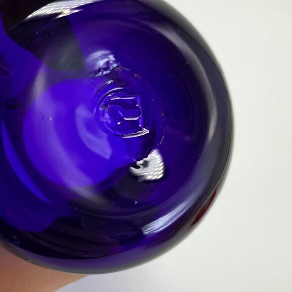 Pilgrim Glass Blue Pitcher Vase Creamer With Clear Ribbed Handle - Picture 9 of 10